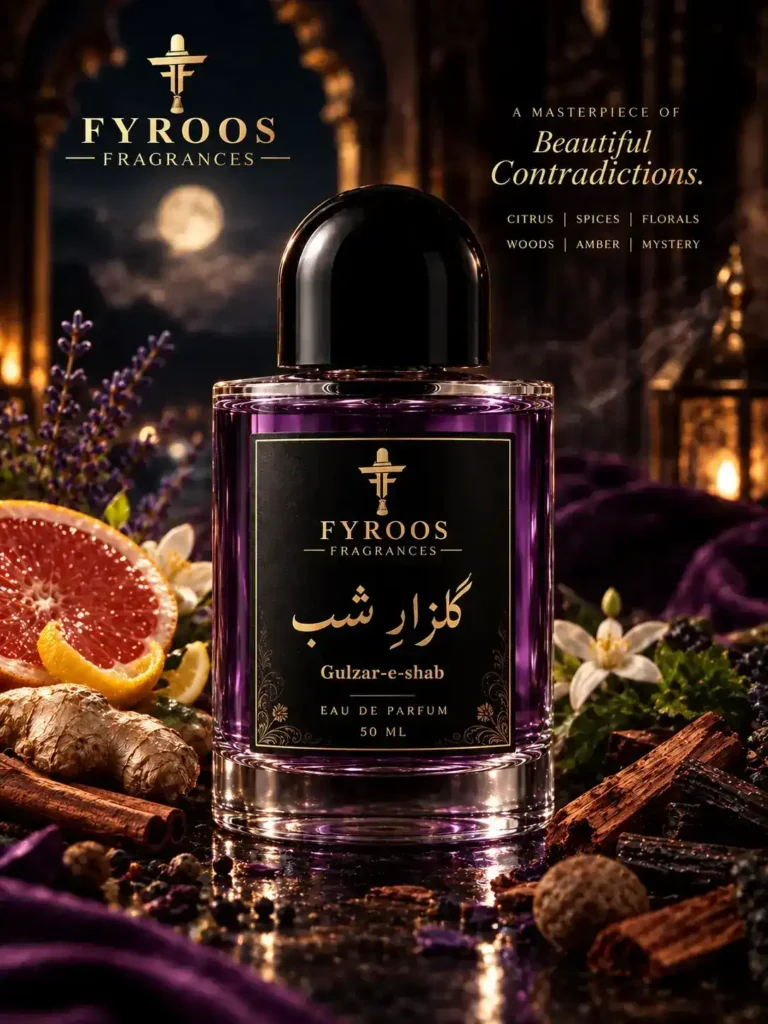 Gulzar-e-Shab perfume bottle by FYROOS FRAGRANCES